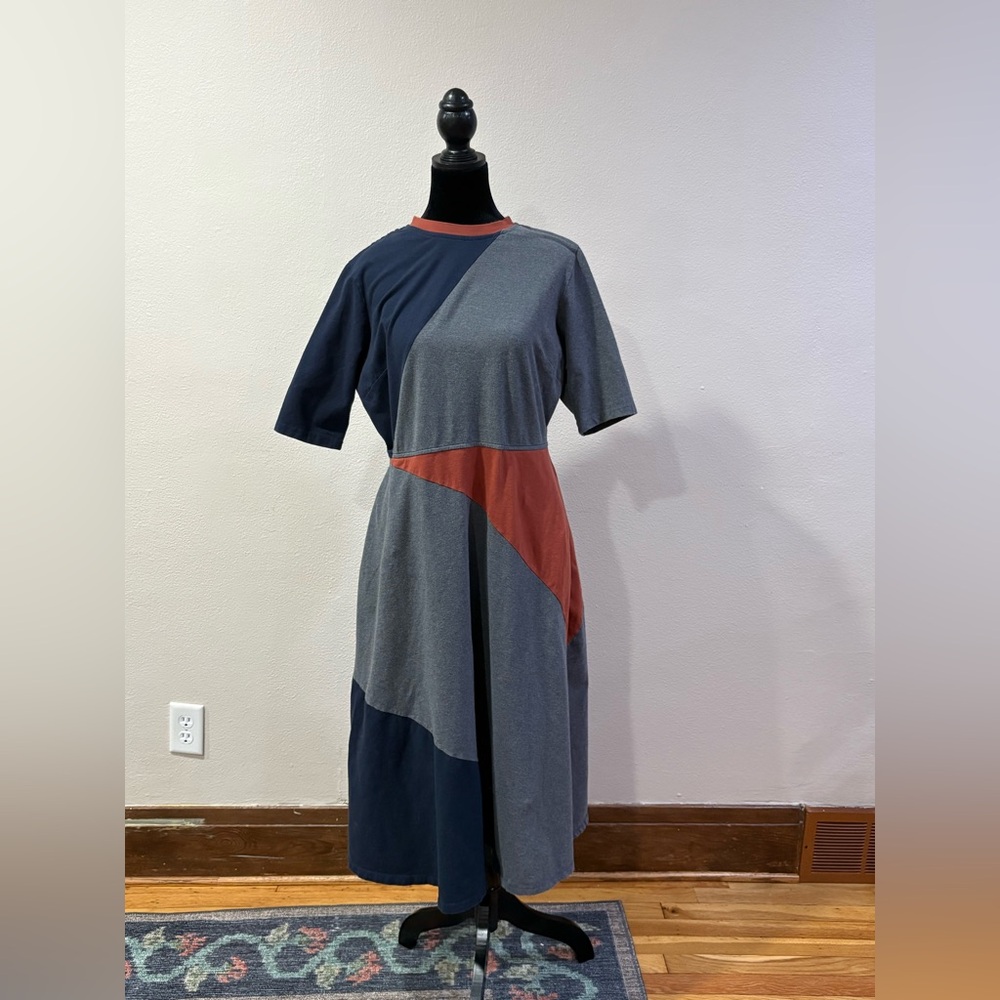 eShakti Colorblock Midi Dress in Blue, Gray, and Orange